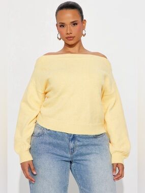 Fashion Nova Plus Size Butter Yellow Off-the-Shoulder Sweater